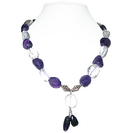 Amethyst and Crystal Quartz Necklace 'Mauve Duet'