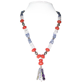 Carnelian, Crystal Quartz, Iolite and Malachite Necklace 'Butterfly'